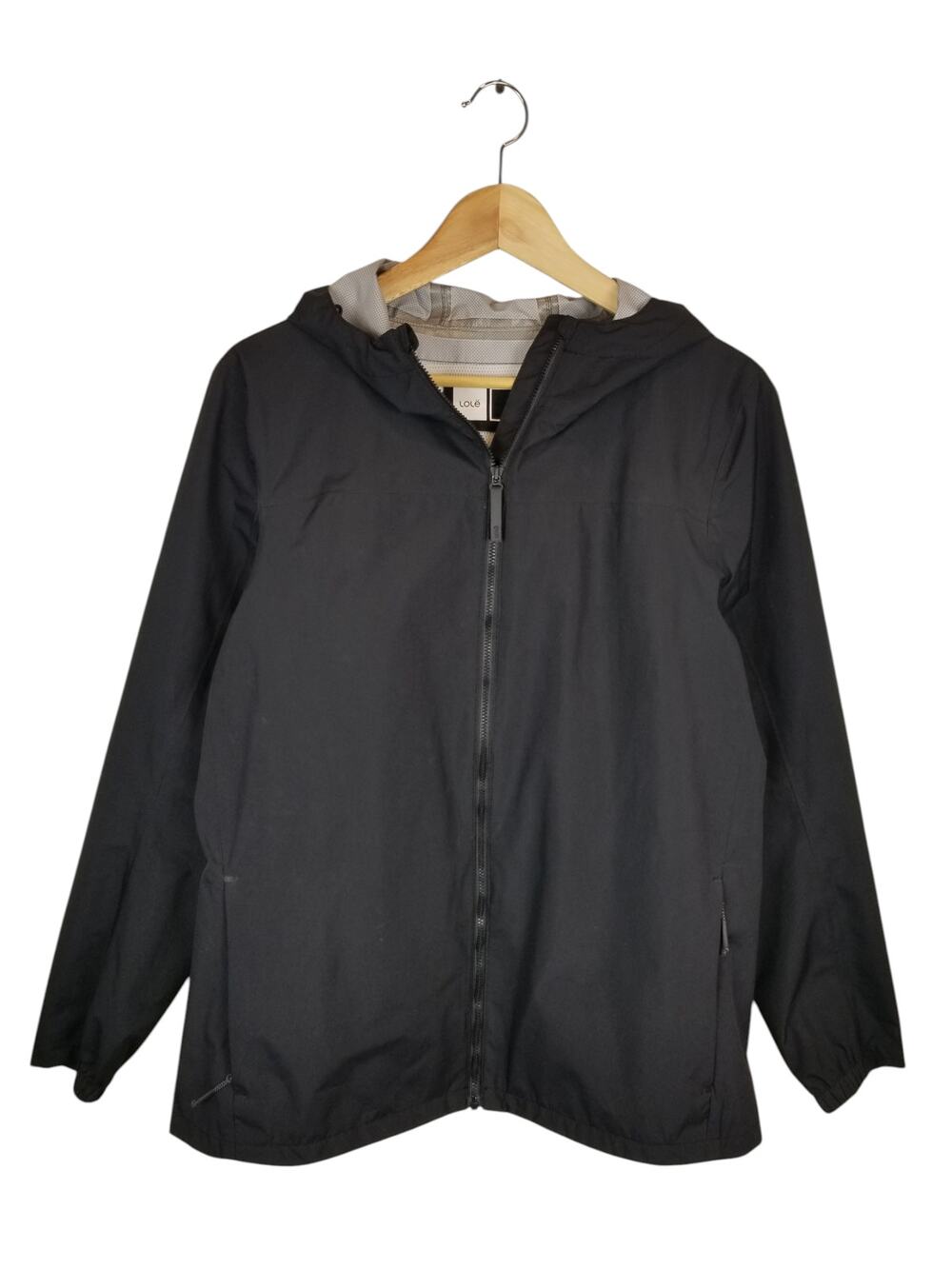 Lole Women's Black Hooded Zip Front Windbreaker Lightweight Rain Jacket Large